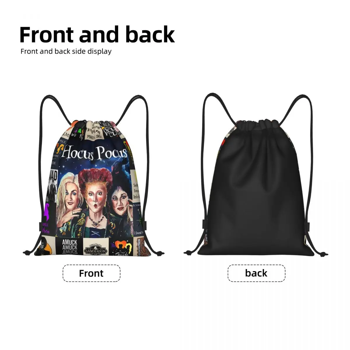 Custom Hocus Pocus Three Witches Drawstring Backpack Sports Gym Bag for Women Men Sanderson Sisters Training Sackpack