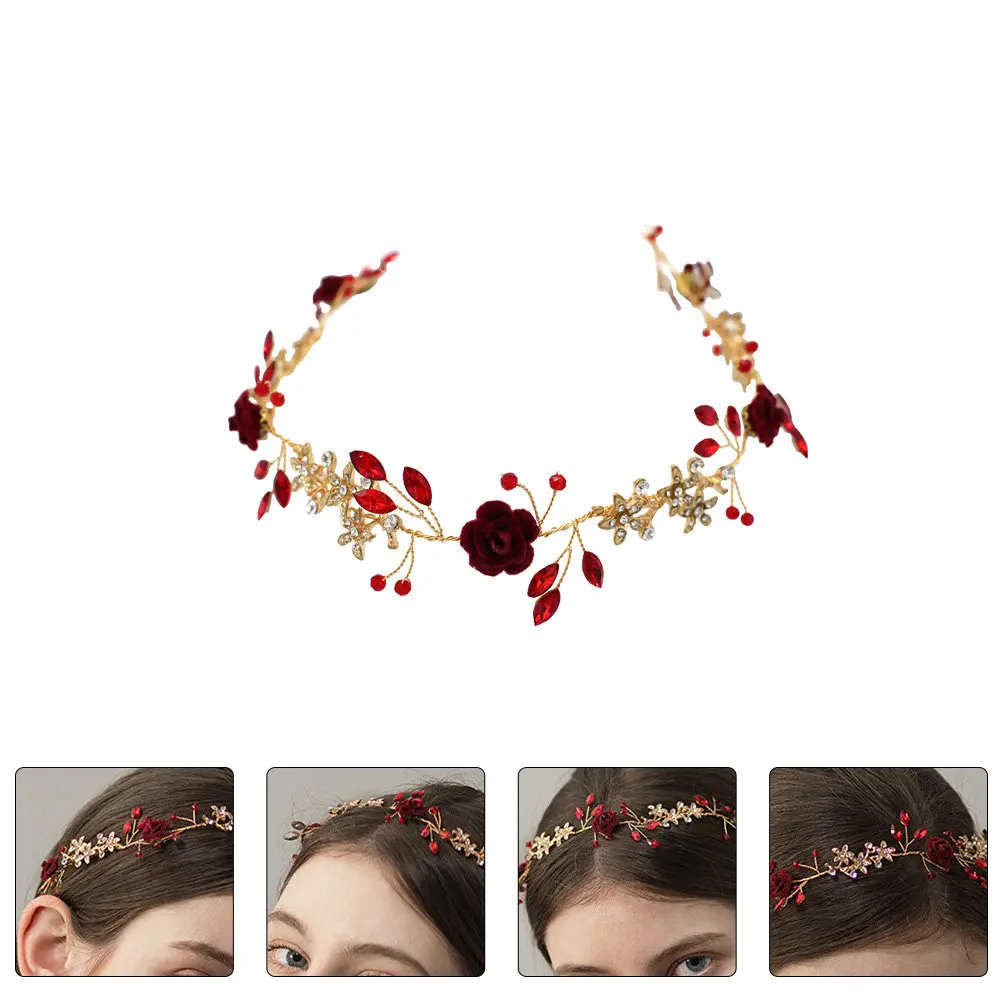 1Pcs Premium Floral Hairband Bridal Headdress Wedding Hair Accessory Rhinestone Headdress for Bride Photo Shoot Party