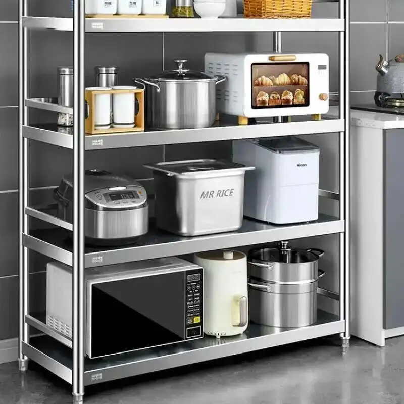 

Kitchen Stainless Shelves Storage Floor-standing Cabinets Steel Microwave Storage Rack Home Furniture Multilayer Kitchen Cabinet