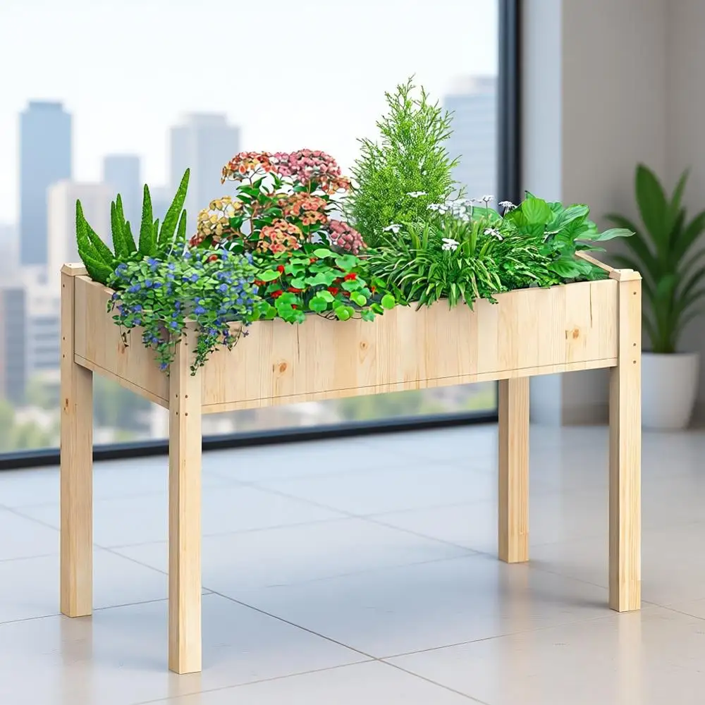 

Elevated Wood Planter Box, 48x24x30in with Legs, for Vegetables and Herbs, 300lbs Capacity, Suitable for Outdoor Gardening, Pati
