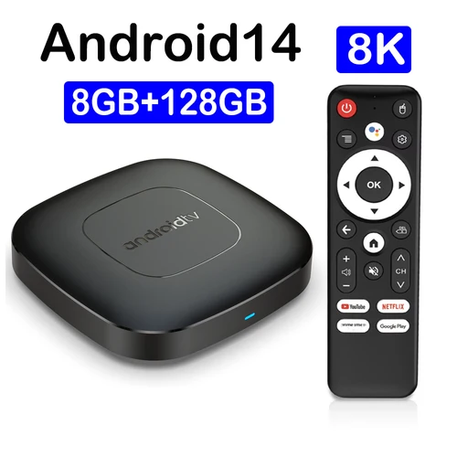 El más nuevo Android14 TV Box 8K Wifi Dual 2,4G y 5G Allwinner H313 HDR10 Google Voice 128GB reproductor multimedia de memoria grande T1 Smart TV Box