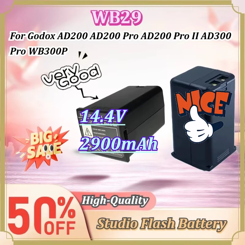 For Godox AD200 AD200 Pro AD200 Pro II AD300 Pro WB29 14.4V 2900mAh Rechargeable Li-ion Battery Replacement WB300P Studio Flash