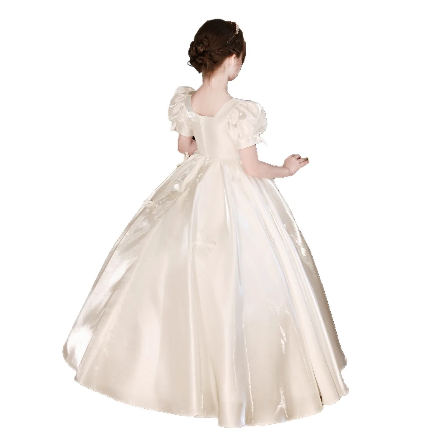 Custom Puff Sleeve Multi Bow Satin Ballgown Luxury Dress Women Wedding Guest Gown Girls Birthday Party Pageant Runway