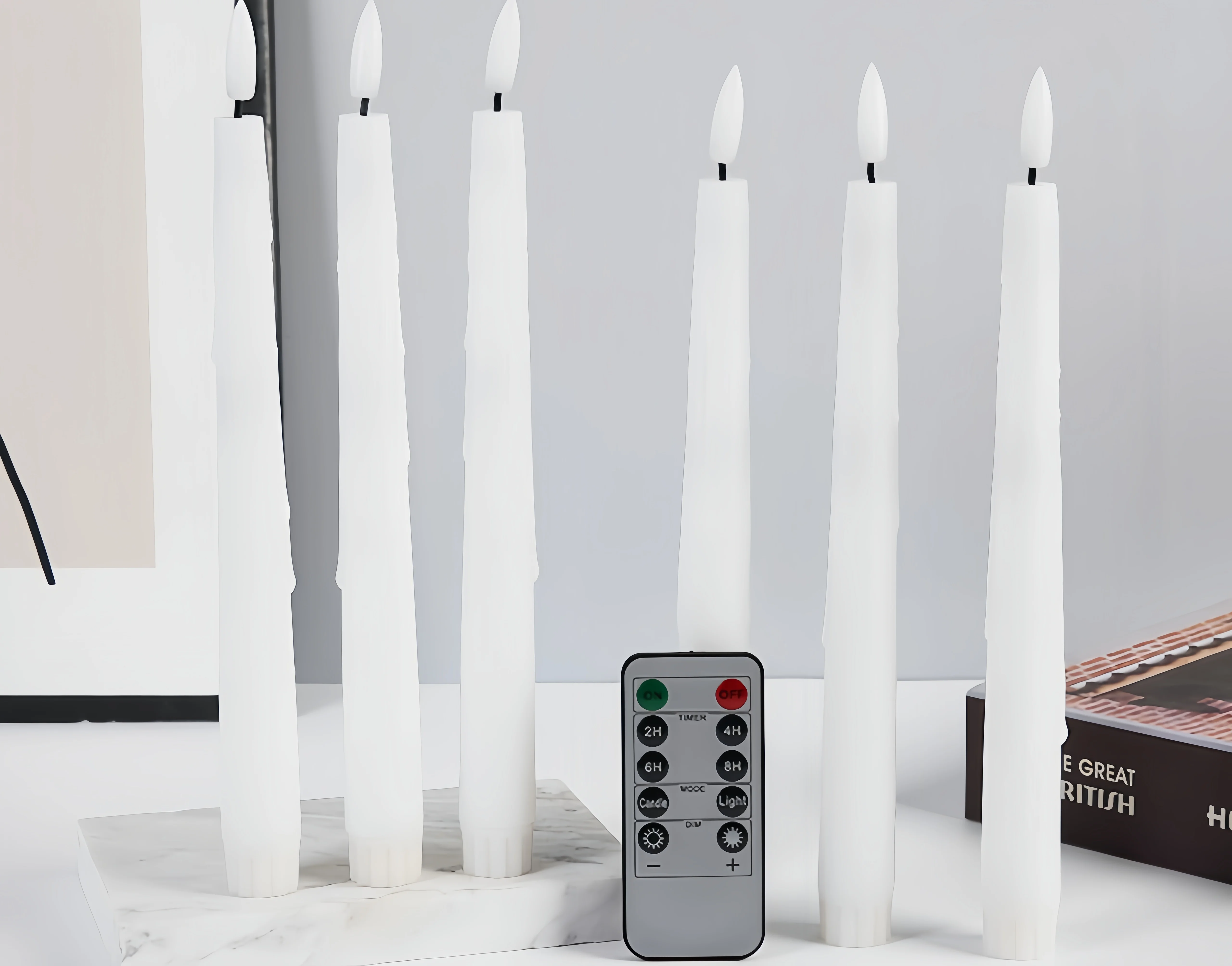 Flameless LED Taper Candles w/Timer remote Dipped Wax Plastic Battery Operated Flickering Fake Tall Stick Candles 3D Wick H27CM