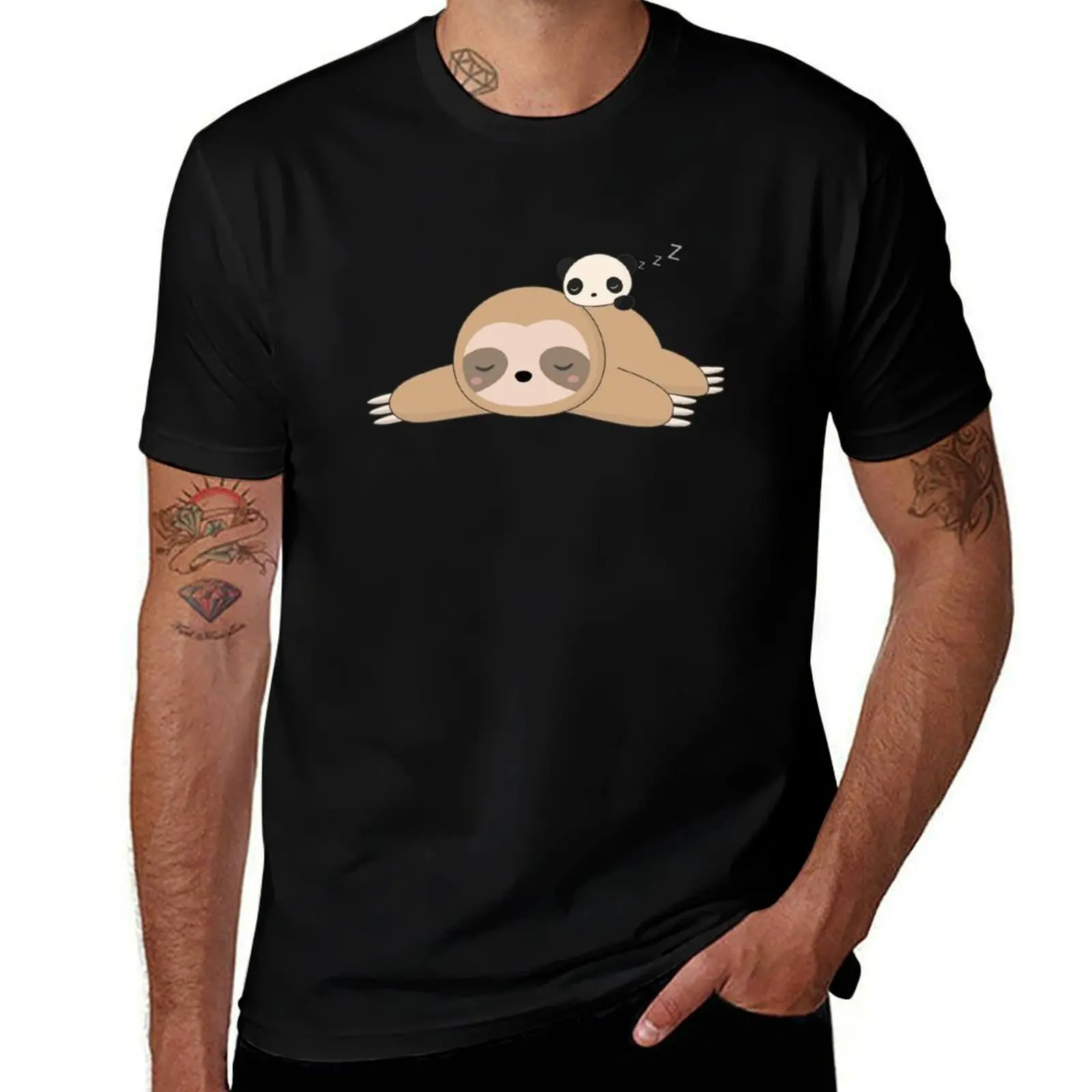 

Cute Kawaii Lazy Panda and Sloth T-Shirt boys animal print custom t-shirts Anime t-shirt t shirt men 100℅ cotton