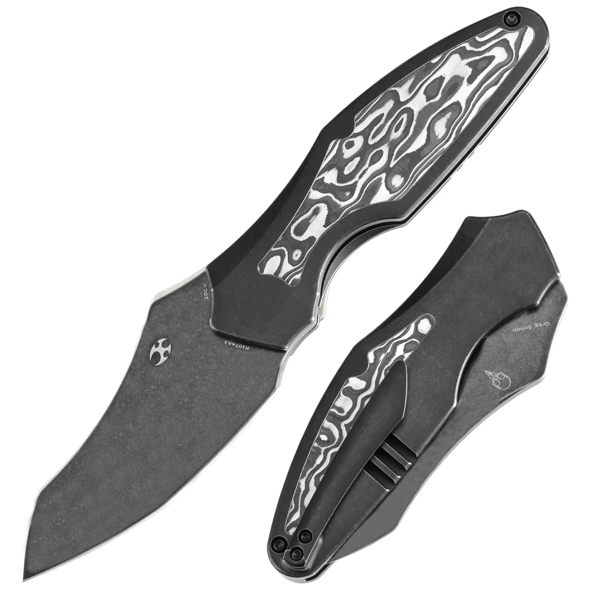 Kansept Folding Knives K1074 3.06'' CPM 20CV Blade with Titanium/ Carbon Fiber Inlay Handle Sparrow Knife Designed for Daily Use