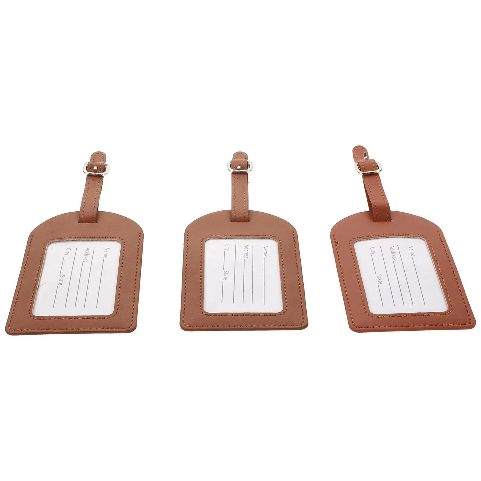 

3pcs Pu Tag Pu Suitcase Labels Brown Durable Reusable Travel Luggage Bag Tags Luggage Tags Accessories Suitcase Labels