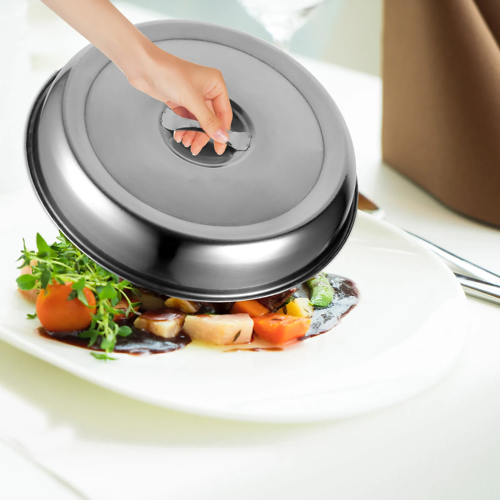 Cubiertas de alimentos de acero inoxidable para el hogar, cubiertas para carne, plancha para cocinar, cubierta para parrilla de cúpula redonda a prueba de aceite, 2 uds.