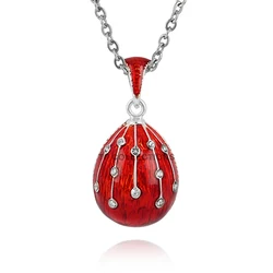 YAFFIL Lucky Meteor Easter Egg Pendant Necklace Enamel handmade Charm rhinestone Gift for Wife, Family