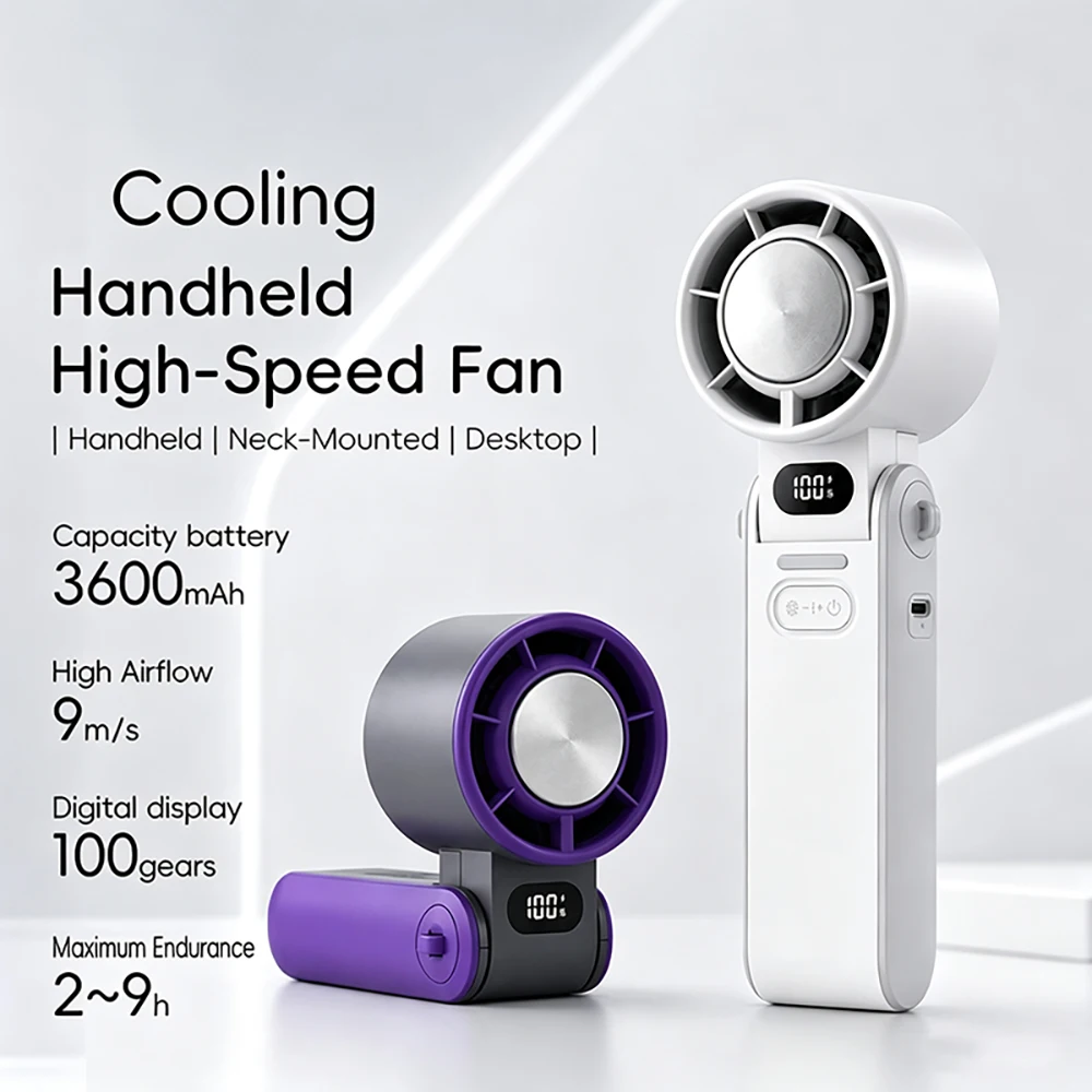 Portable High Speed Cooling Handheld Fan 3600mAh Personal Turbo Cooling Fan for Outdoor, Travel, Office