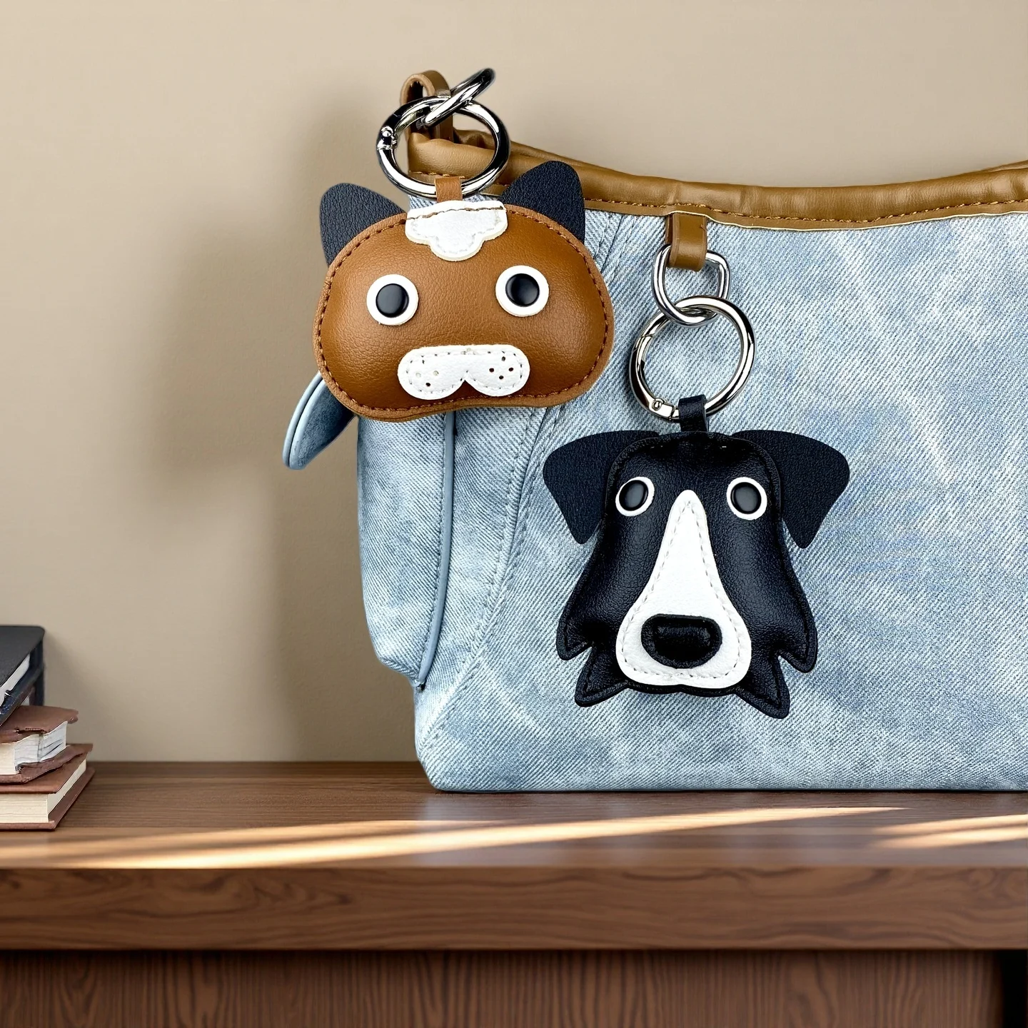 Adorable PU Leather Pet Keychain/bBag Charm-Cute Puppy & Kitty Bag Charms with 3.3cm Ring (Schnauzer, Husky, Border Collie)/Gift