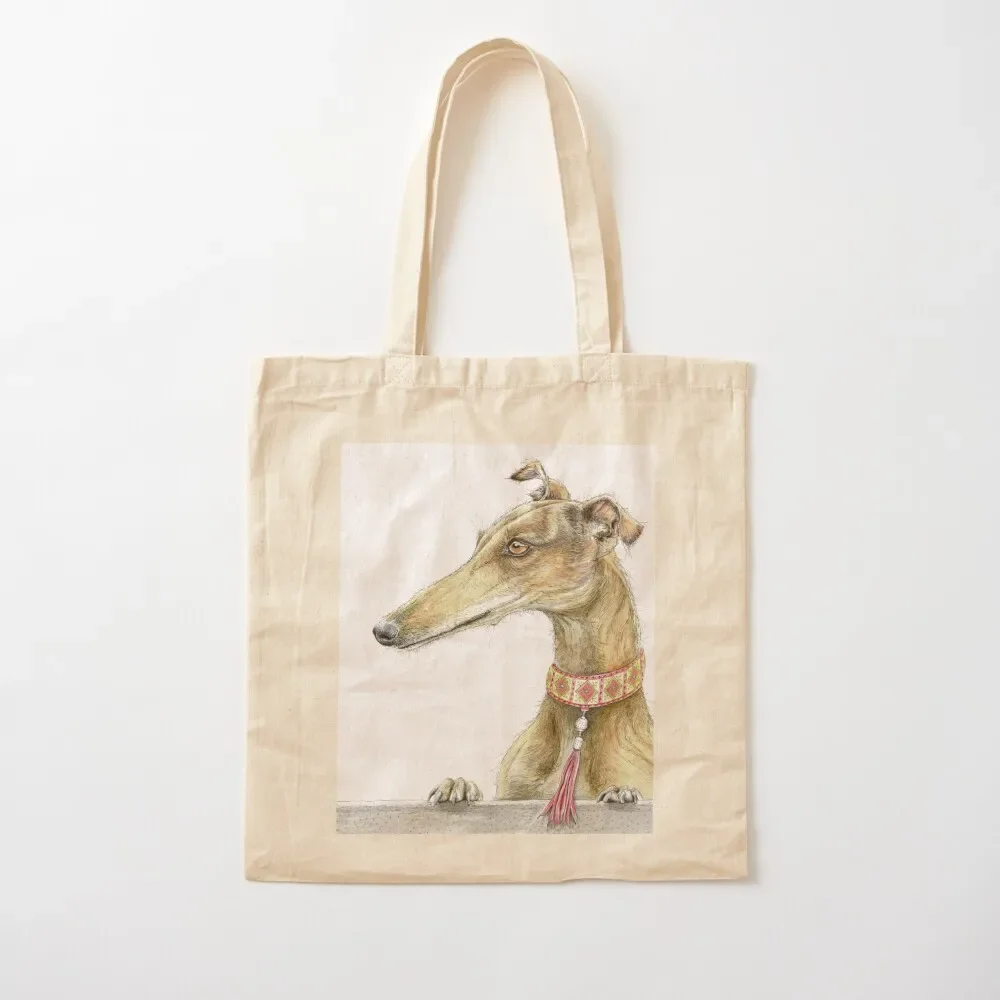 

Nosey Galgo, Nosey Lurcher, Nosey Greyhound, Sighthound art, greyhound, Tote Bag tote screen Customizable