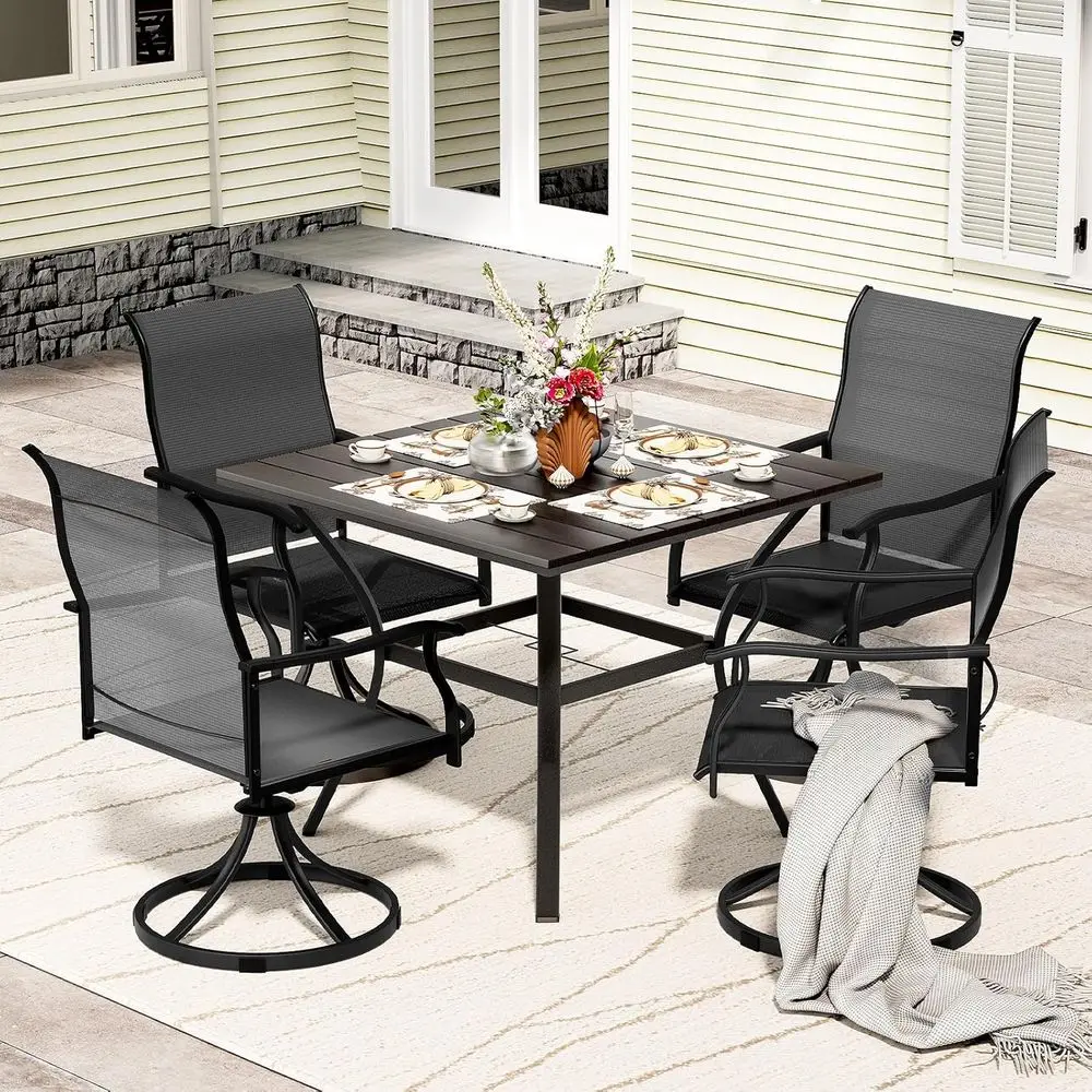 

Outdoor 5-Piece Patio Dining Set: 4 Swivel Chairs & Large Round Table for Garden, Deck, Backyard, Porch