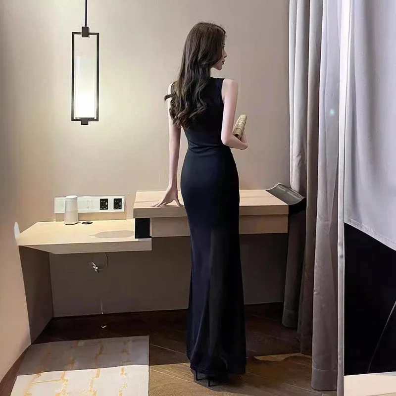 Summer Black Dress Women's Sexy Foot Bath Foot Massage Spa Technician Work Clothes Backless Long Skirt Elegant Women's Dress