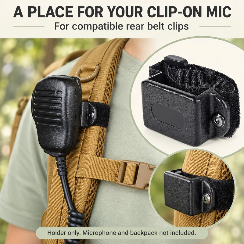 Walkie Talkie Radio Holder with Adjustable 20cm Strap, Backpack Shoulder Mount for Belt Clip Devices, Black 1PC