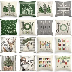 Merry Christmas Decor Cushion Cover 45x45 cm Pillow CaseCartoon Reindeer Santa Claus Printed Throw Pillowcase Linen Pillow Cover