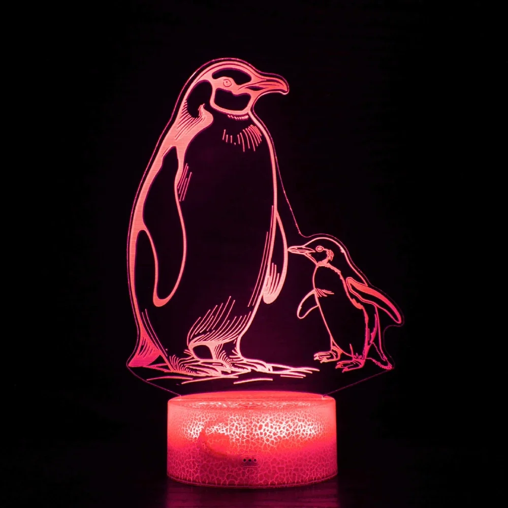 Penguins-3D Illusion Lamp for Kids, Night Light, 7 Cores, Mudando, Decoração Do Quarto, Aniversário, Presentes de Natal, Meninas, Meninos