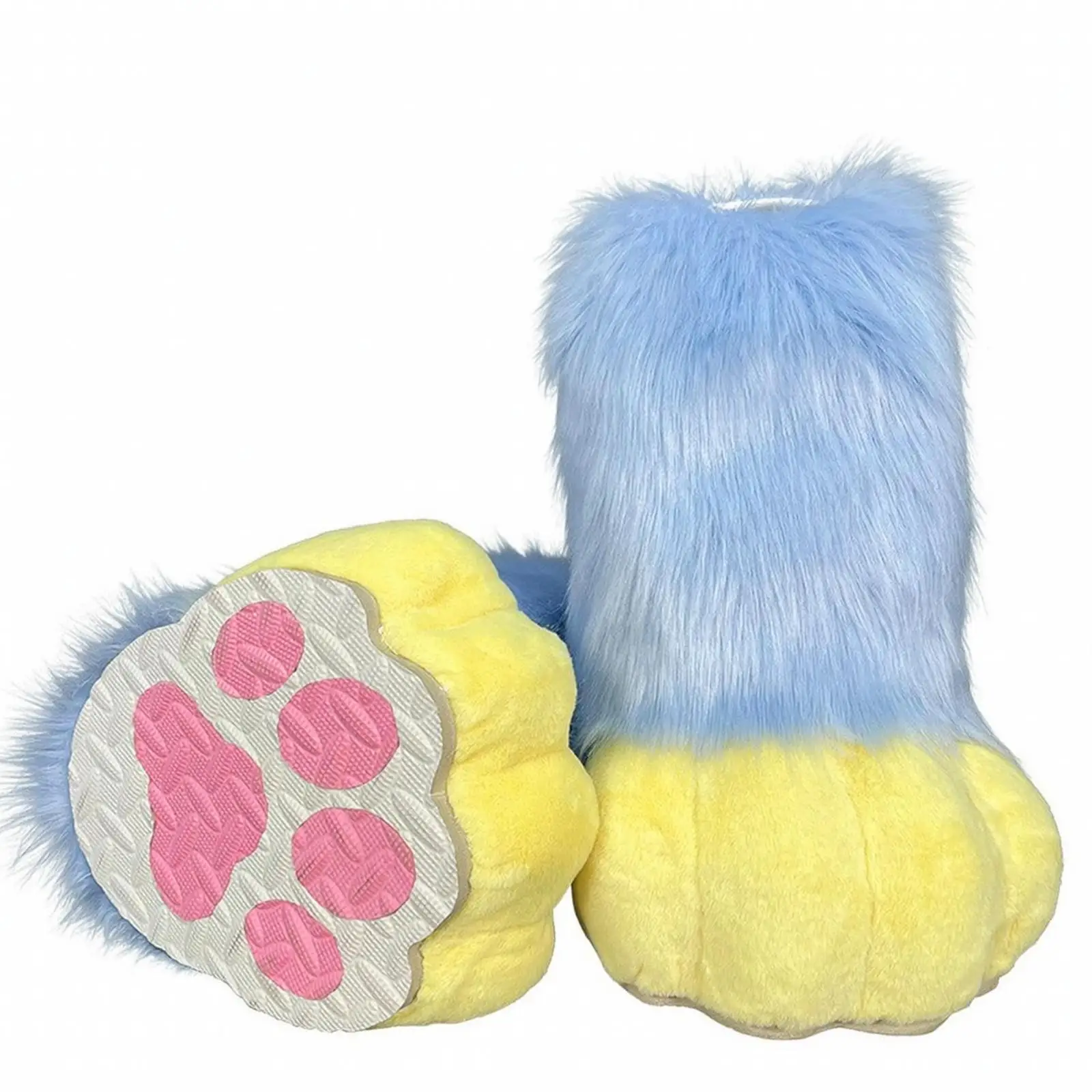 Plush Cosplay Furry Footwear Fursuit Paw Slippers with Sole Pads for Adult Costume Shoes Elf Style
