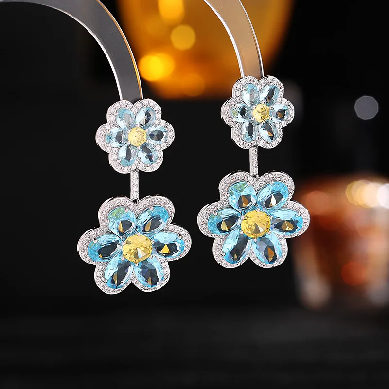 New Wholesale Designer Style Light Luxury Ice Crack Zircon Inlaid Double Layer Sunflower Earrings