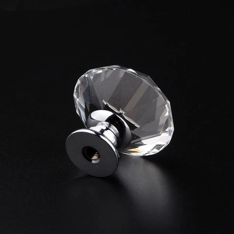2PCS Crystal Glass Knobs Diamond Shape Design Cupboard Drawer Pull Kitchen Cabinet Door Wardrobe Handles Hardware Accessories