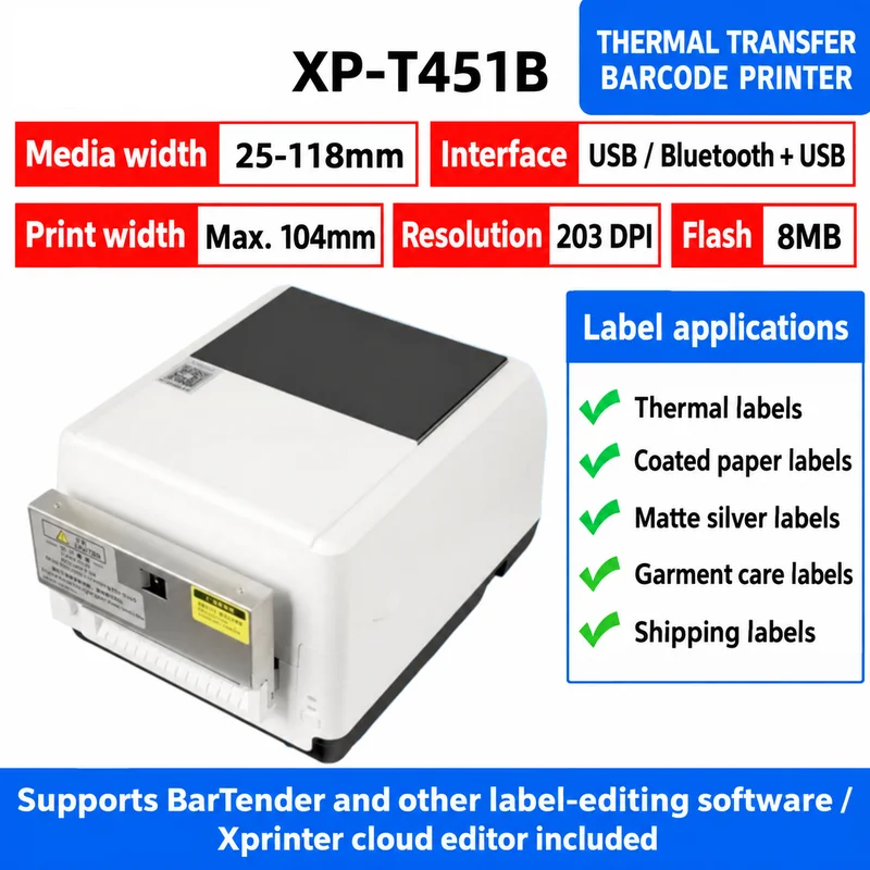 Wireless Bluetooth Thermal Label Printer Inkless Barcode Maker Sticker Machine for Phone PC Clothing Price Tag Receipe Office