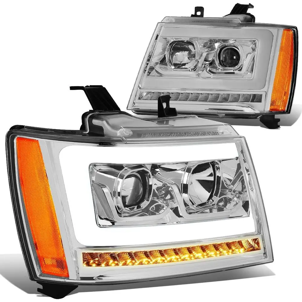 

LED DRL Headlights Assembly Compatible with 2007-2014 Chevy Tahoe Suburban Avalanche, Driver Passenger Side Projector Headlamps