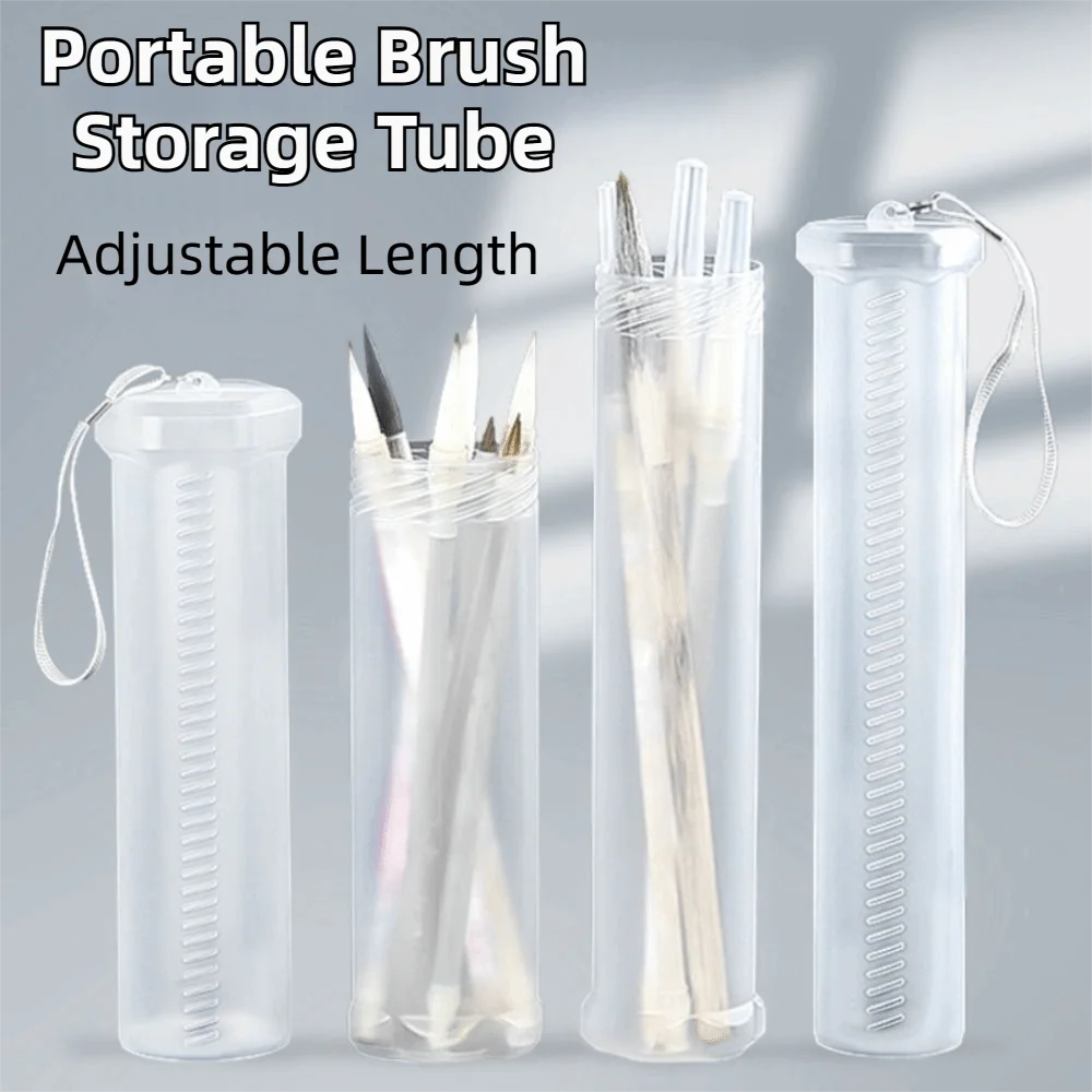 Extendable Artist Storage Tube Plastic Translucent Pen Holder Adjustable Length with Carrying Lanyard Brush Pencil Holder