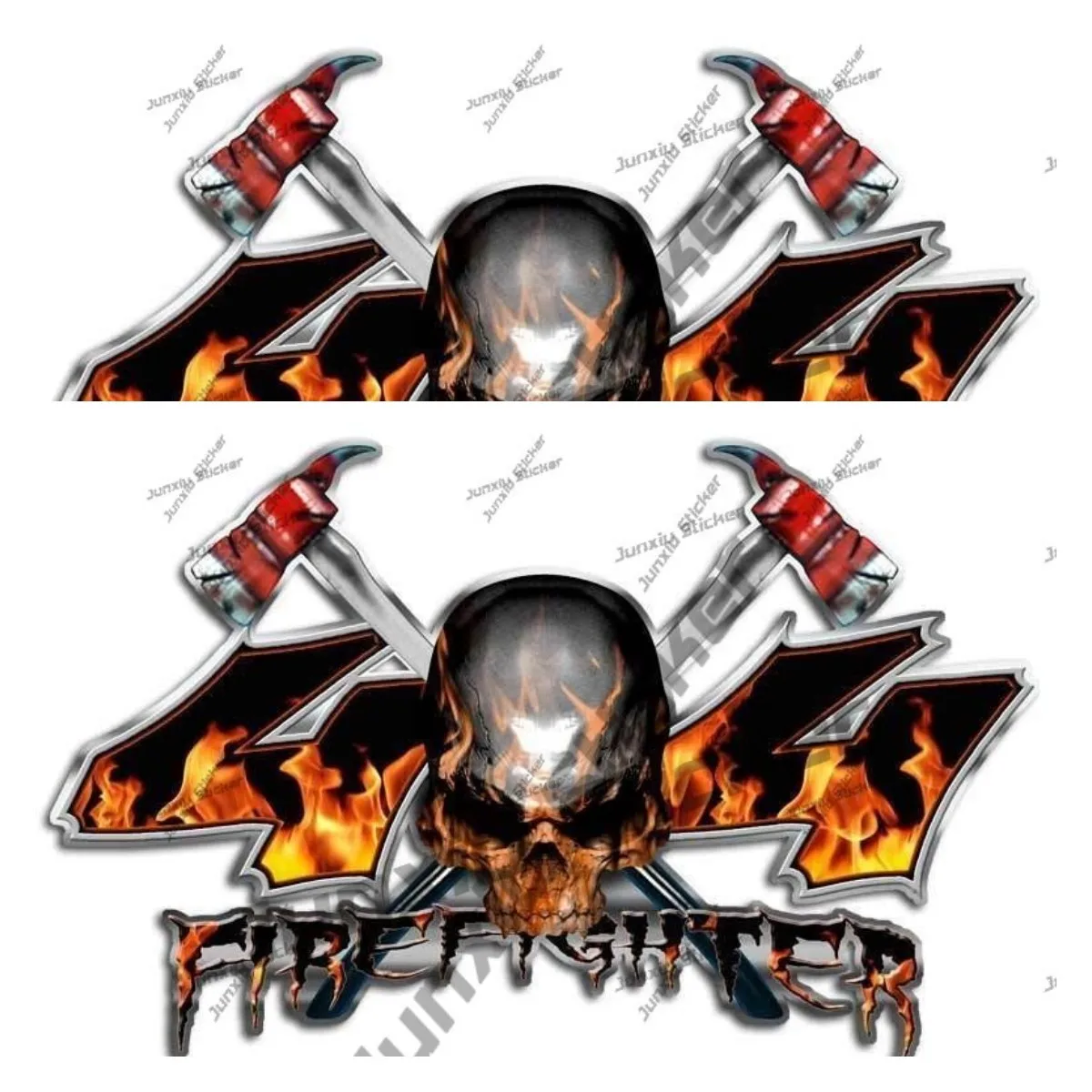 

A Pair 4x4 Firefighter Decal Skull Flames Axe Cross Fire Volunteer IAFF Truck Car Body Sticker Pickup Camper Trunk Electric