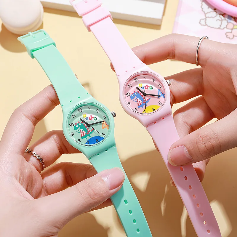 UTHAI CA11 Children\'s Watch Boys and Girls Cute Cartoon For Little Dinosaur Kids Students Quartz Watches Silicone Candy Color