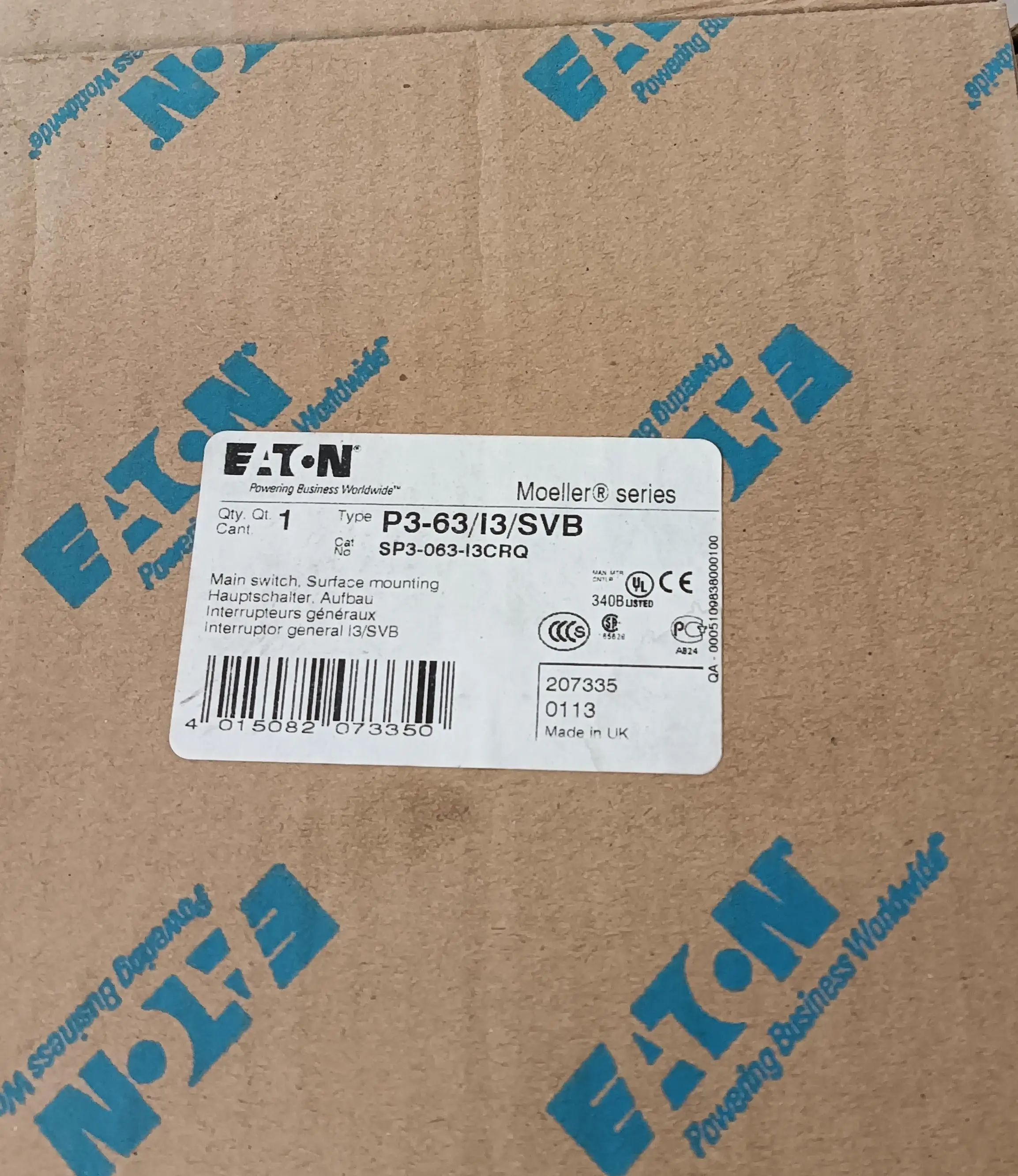 New Original Eaton P3-63/I3/SVB-SW Load isolation switch