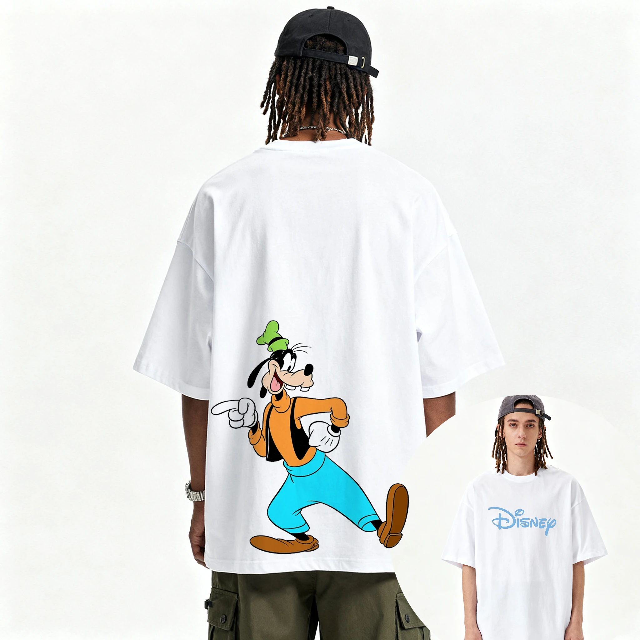 디즈니 구피 힙합 그래픽 티셔츠 여름 패션 스포츠 퓨어 코튼 남성 티셔츠 아동 의류 티 Y2k 여성