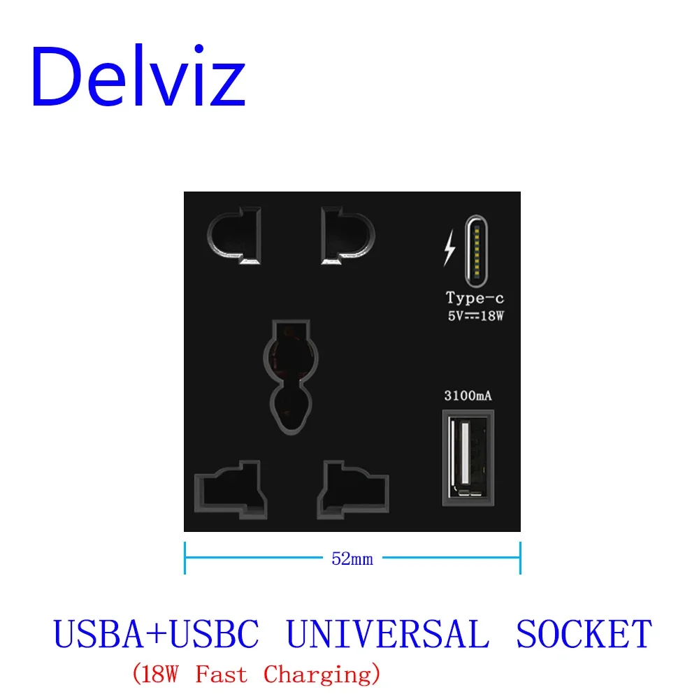 Delviz With Type C Port Socket,18W 4000mA Smart Quick Charge dual interface output,household embedded,1A1C Wall Power USB Outlet