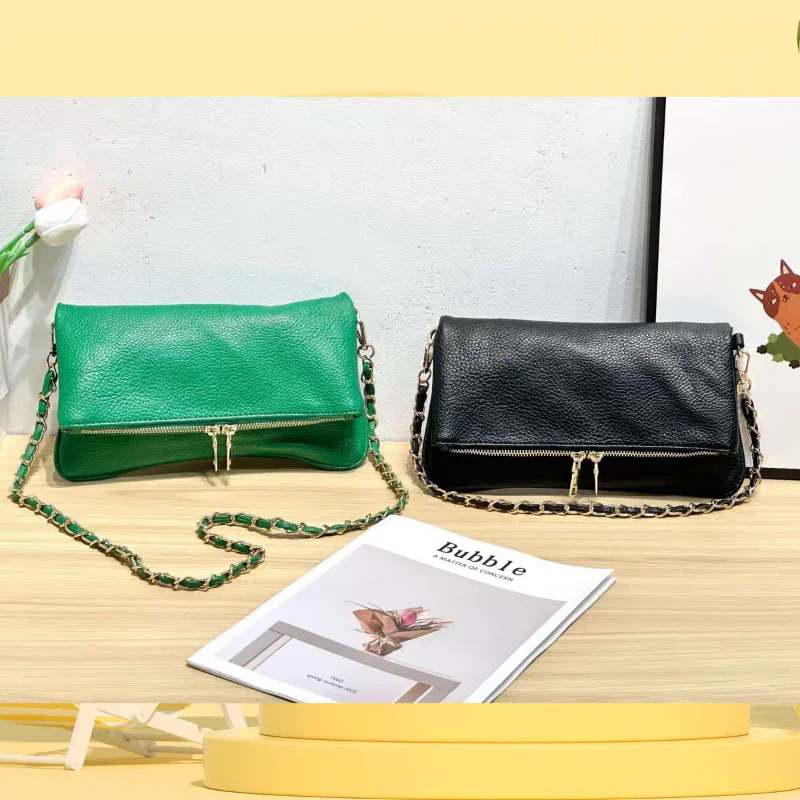 

Brand Messenger Bag Lychee Pattern Underarm Bag Fashion High-end Small Square Bag Double Zipper Soft Leather Luxury Designer Bag