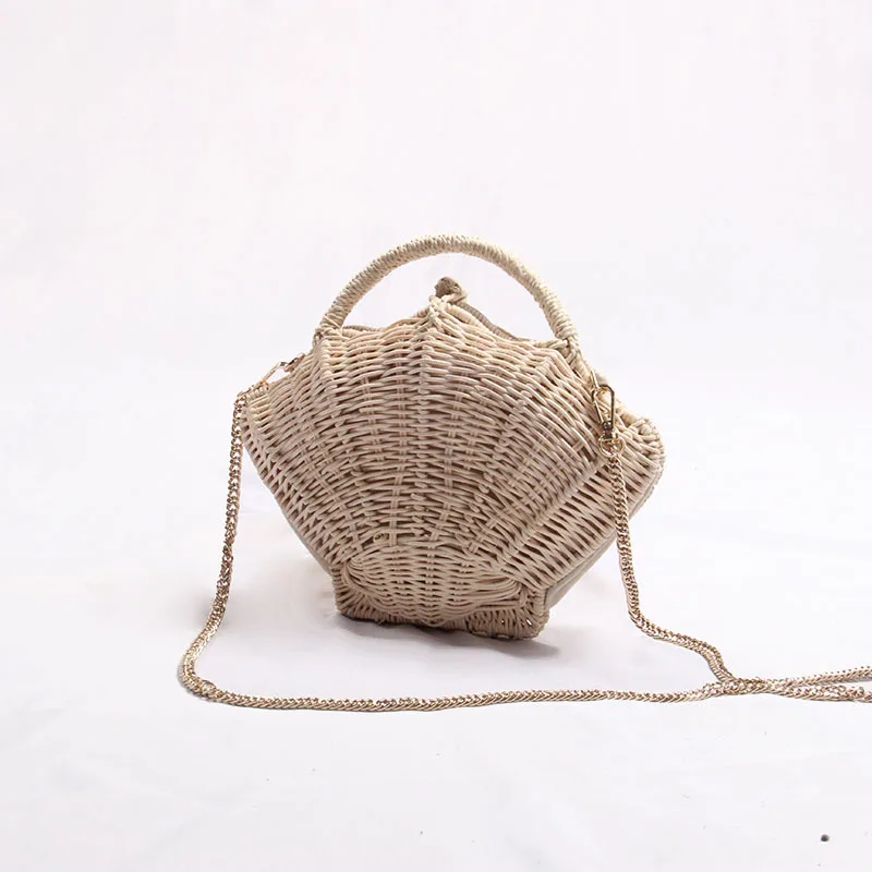 

Fashion Rattan Shell Women Shoulder Bags Wicker Woven Handbags Cute Crossbody Bag Summer Beach Straw Bag Small Bali Purses