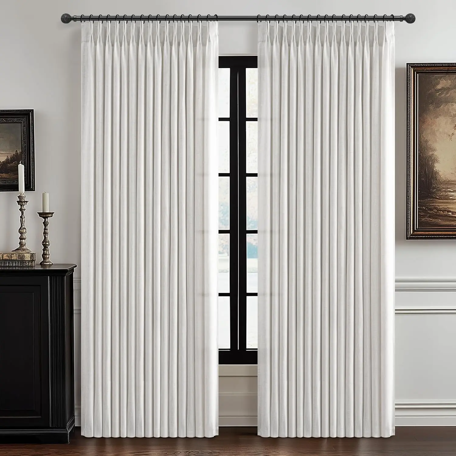 

Pinch Pleated Extra Wide 70 x 96 Inch Curtains 2 Panel Set for Bedroom, Modern Beige White Linen Blend Light Filtering Window