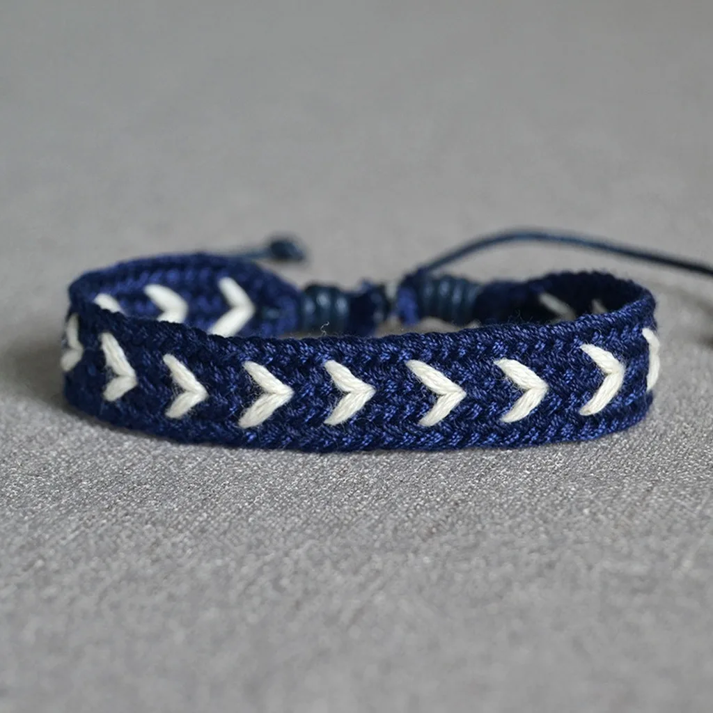 Chevron Pattern Bracelet Adjustable Braided Cord Bracelet Cotton Linen Bracelet Braided For Holiday Gifting Casual Outings Men