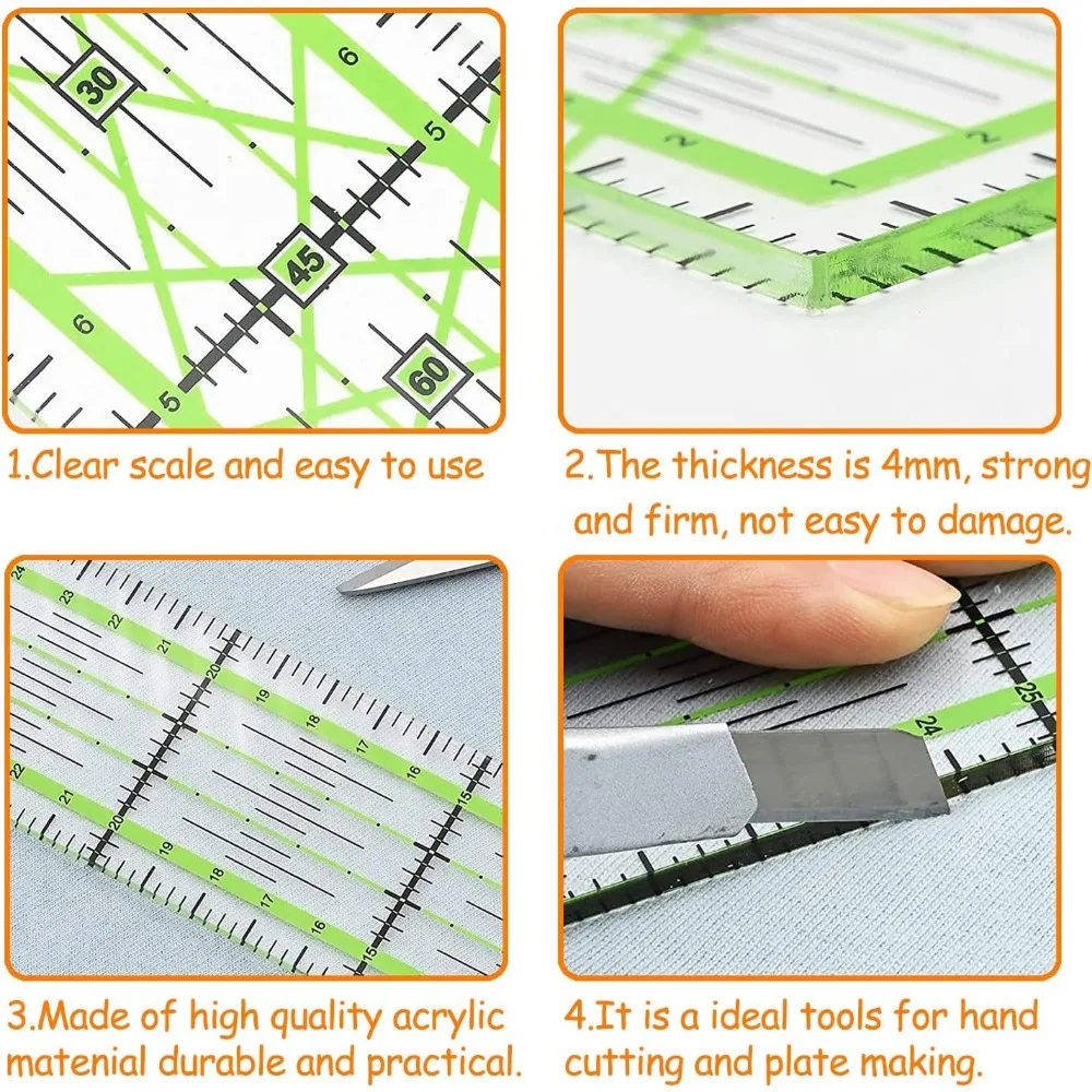 Régua para costura, régua de medição acrílica de 30 x 5 cm, régua de retalhos com linha de grade para costura e artesanato, transparente