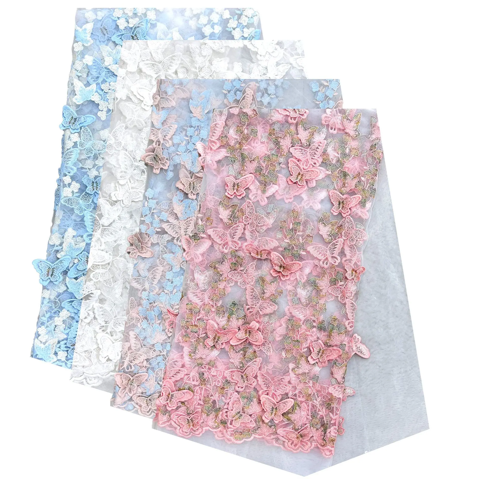 130cm Wide Heavywork 3D Butterfly Embroidered Milk Silk Lace Fabric - 3D Stereo Tulle Lace for Women's Dresses & Evening Gowns view 5