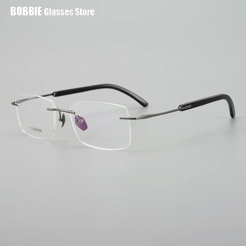 Business Rimless Square Glasses Frame Natural Horn Super Light Pure Titanium Men\'s Tide Myopia Eyeglasses  Japanese Design 2023