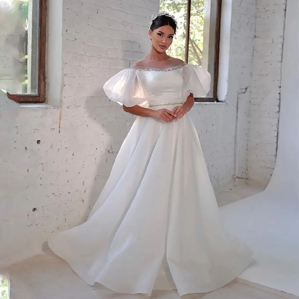 

Elegant Half Puff Sleeves Illusion Organza Satin Wedding Dresses Custom Made Formal Bridal Grown 2024 Vestido De Noival