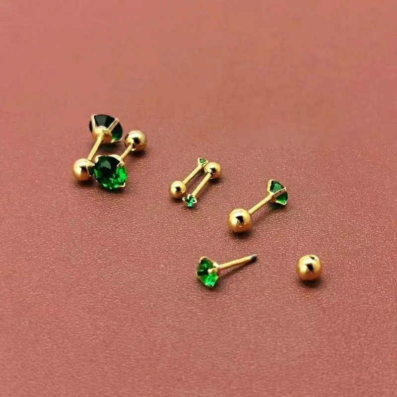 2PC Stainless Steel Little Green Cubic Zirconia Ear Studs Earrings For Women Tiny Helix Tragus Piercing Earring Korean Jewelry