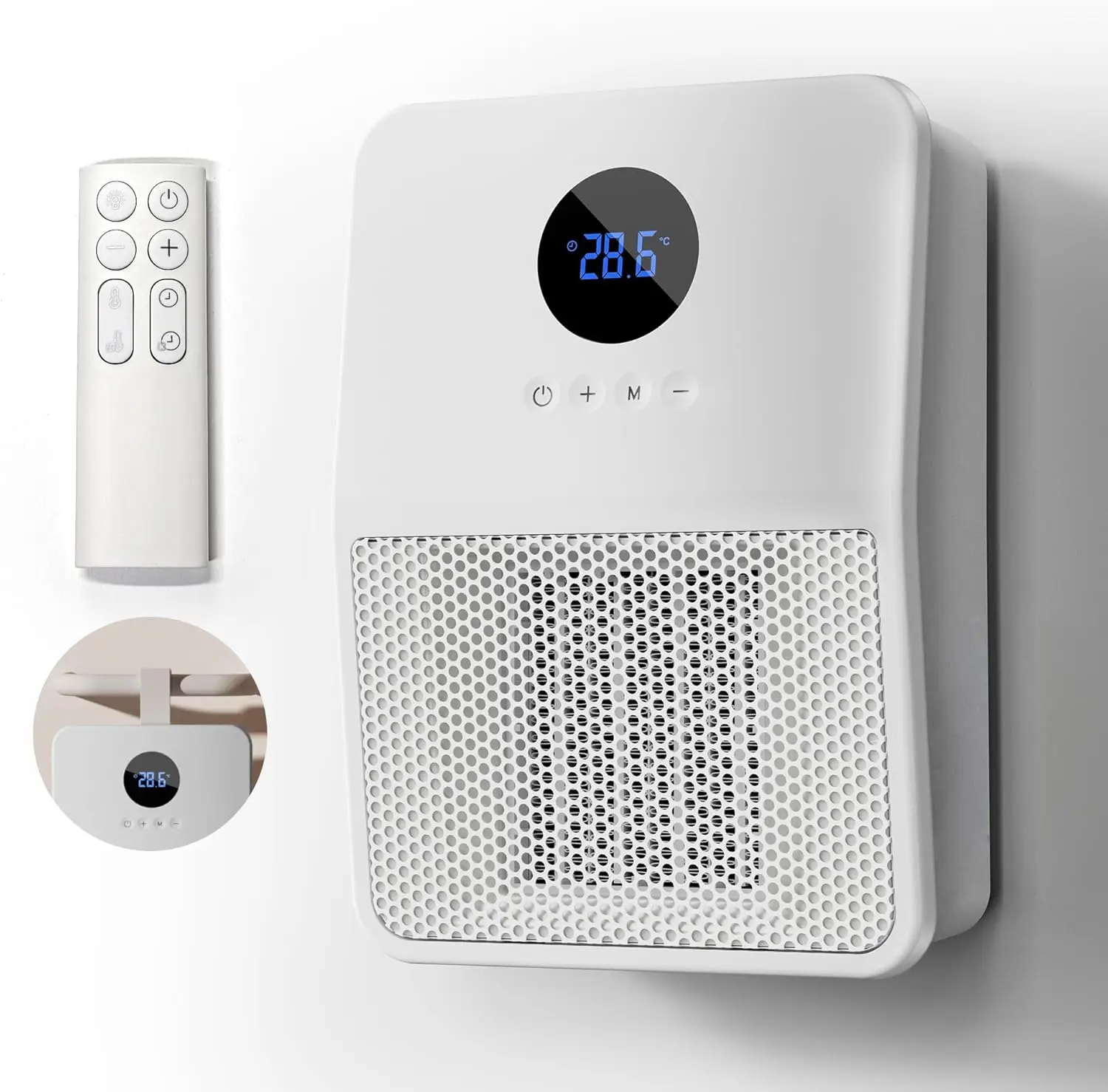 

Electric Portable Heater 3-in-1, 1500W PTC Ceramic Heater with Remote & Thermostat, 3 Modes, 24H Timer, Wall Mount/Desktop, Whit