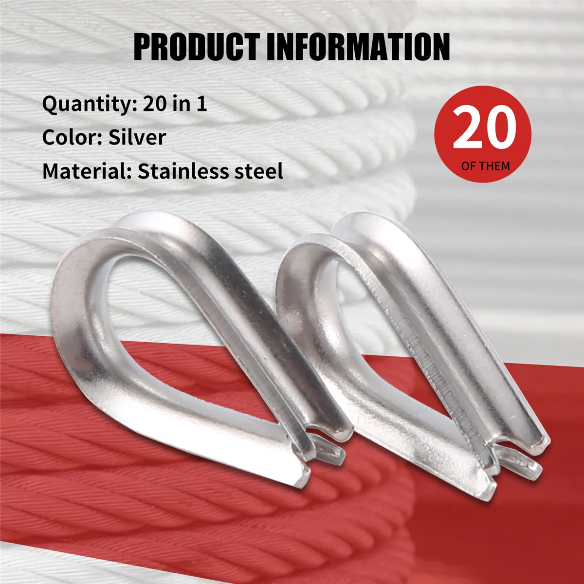 RIRI الفولاذ المقاوم للصدأ 2 مم سلك حبل كابل الكشتبانات لون فضي 20 قطعة