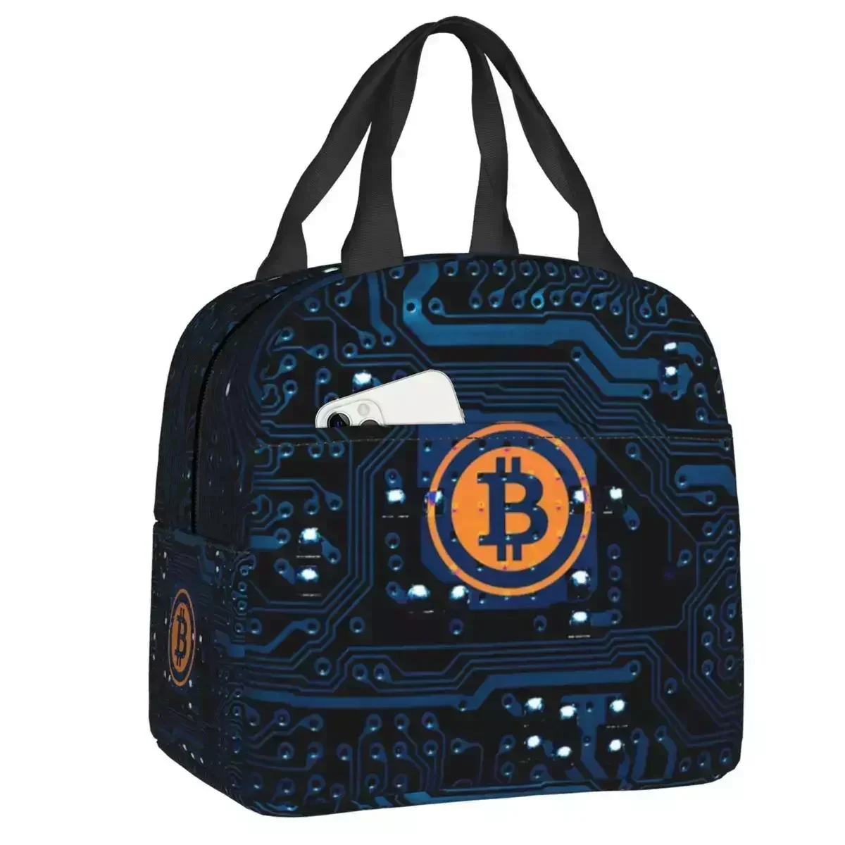 Bitcoin Computer Motherboard CPU Circuit Insulated Lunch Bags For Work School Btc Blockchain Thermal Cooler Bento Box Kids