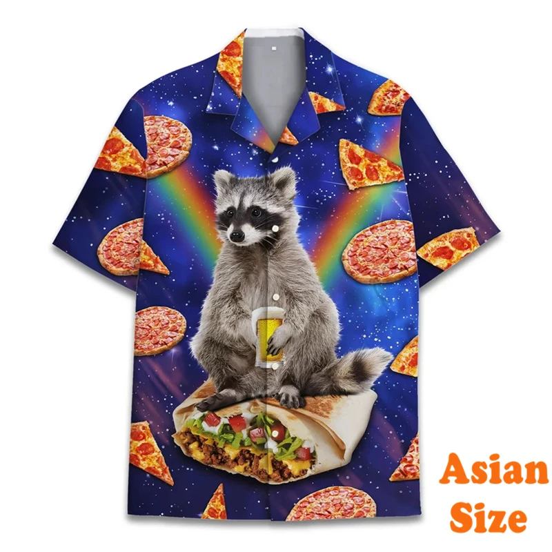 Raccoon Hawaii Shirts For Men Food Theme Pineapple Space Pizza Lapel Shirts 2025 Fashion Summer Novel New Donut Funny Shirt