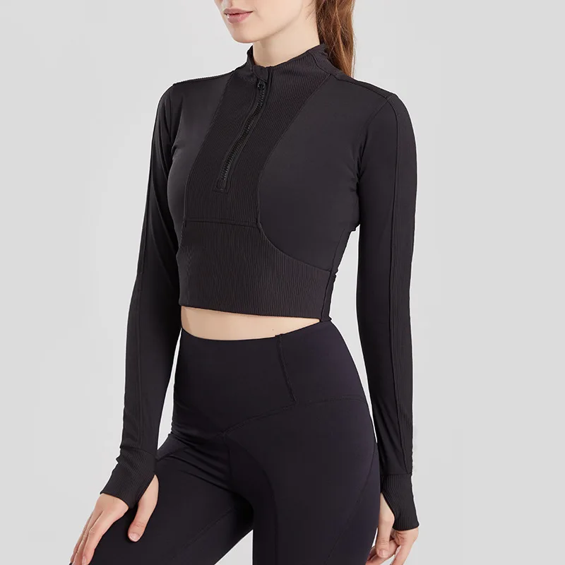 

Gym Top Autumn Half Zip Yoga Suit Long Sleeved Women's Tight Fitting Quick Drying Sports Shirts