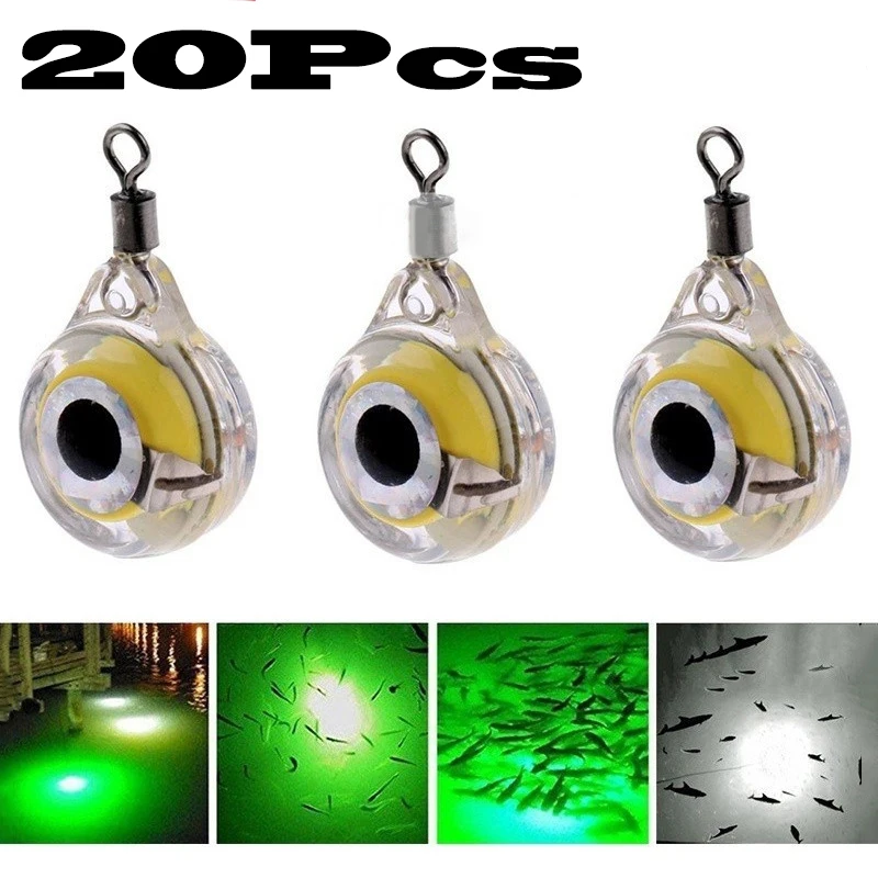 20Pcs Fishing Lures LED Attracting Fish Light Eye Shape Lure Light Underwater Eye Shape Squid Luminous Bait Fishing Tackle Pesca