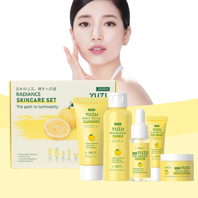 

5PCS VC Moisturizing Skincare Set Brighten Facial Glowing Smooth Enhance Skin Elasticity Fade Fine Line Skin Rejuvenating Serum