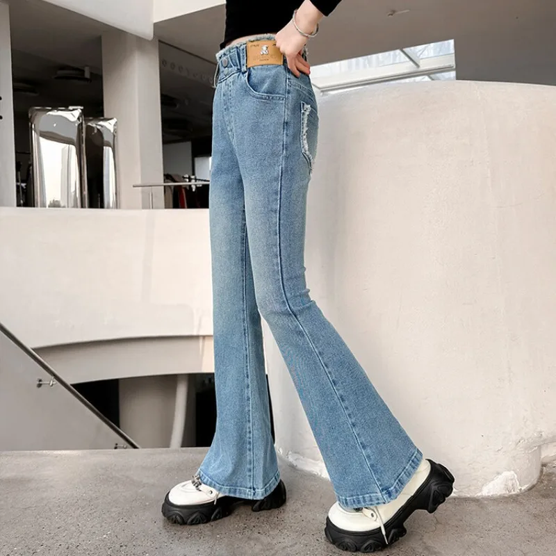 UNITIM Kinder Mädchen Schlaghosen 2026 Herbst 3-14 Jahre Kinder Mädchen Einfache Denim-Hosen Elastischer Bund Junge Teenager Mädchen Jeans – Detail 5