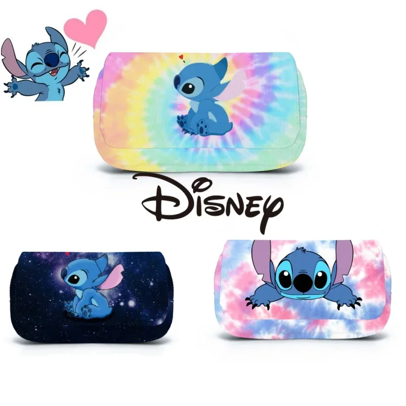 Stitch Cartoon Pen Bag Fully Printed Flap Stationery Box Cartoon Large Capacity Pencil Case Cute Anime Bags Student School Bag